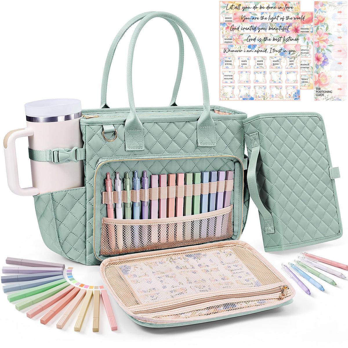 BibleNest Quilted Bible Tote Bag + Cover Set