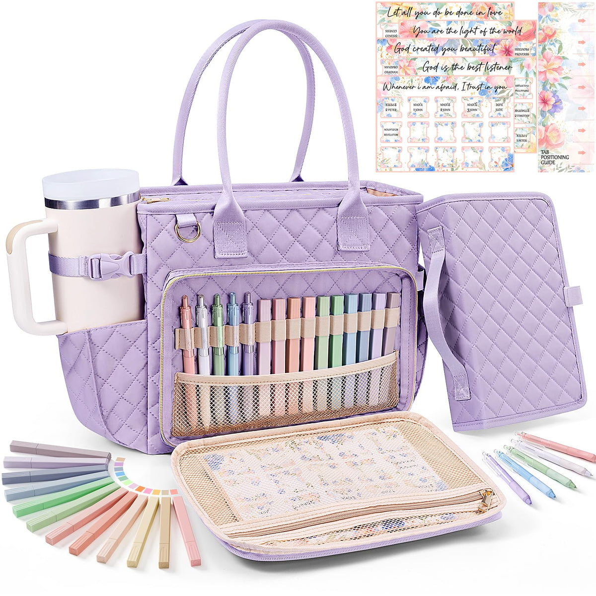 BibleNest Quilted Bible Tote Bag + Cover Set