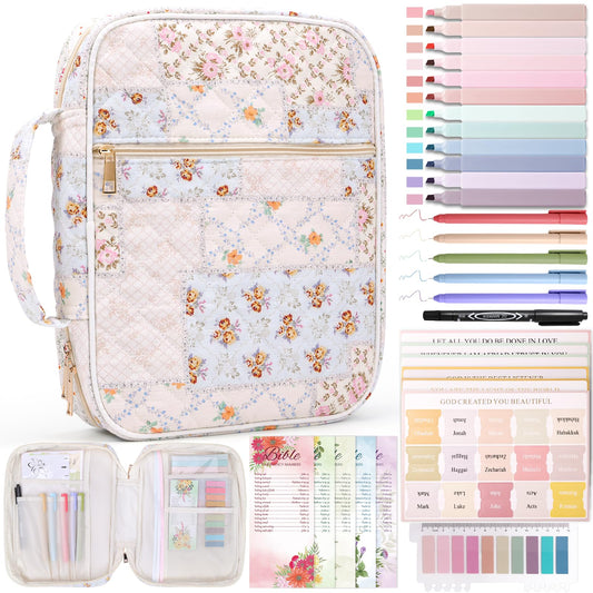 BibleNest Bible Cover & Journaling Bag – Quilted Floral Patchwork