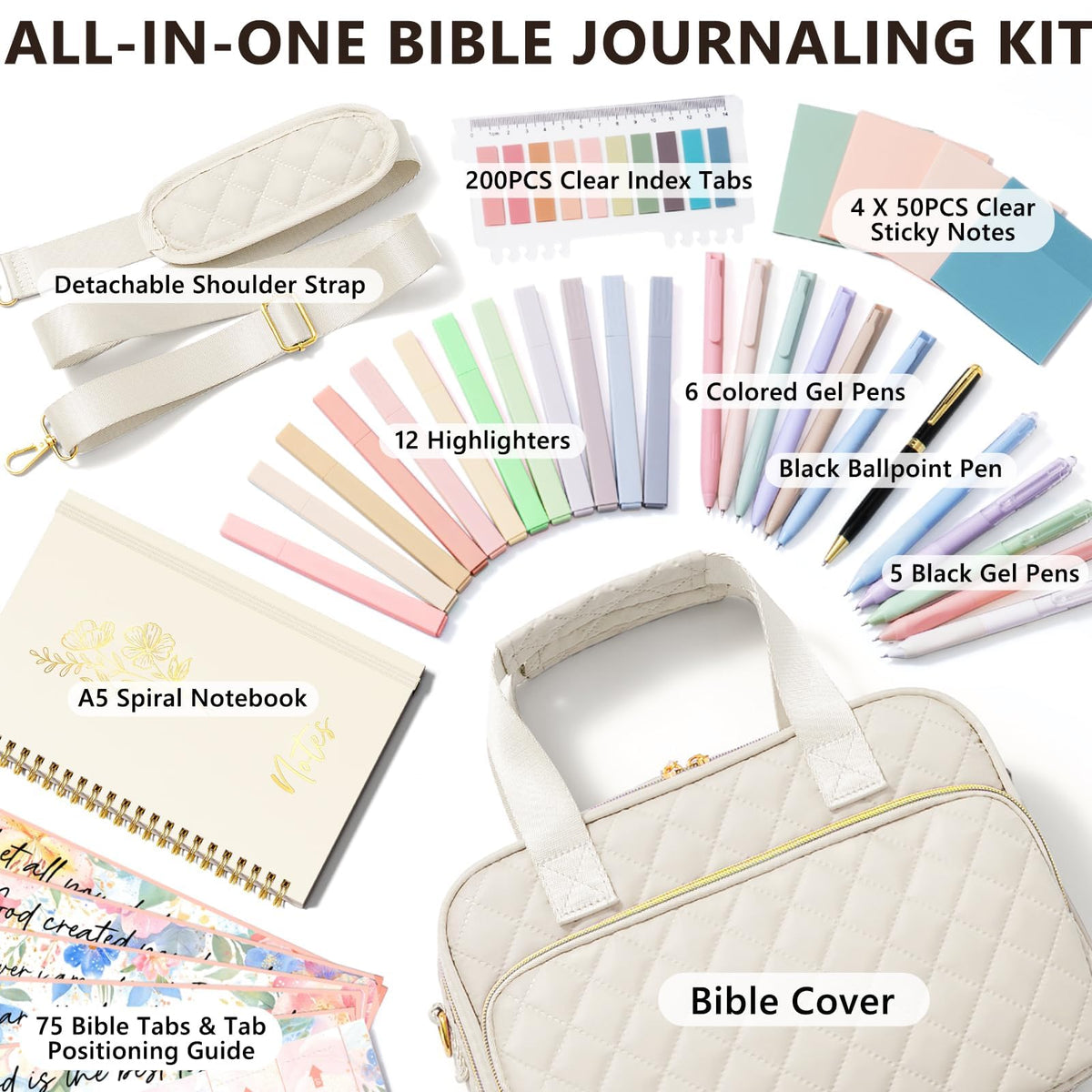 BibleNest Bible Tote Bag with 36-Piece Journaling Kit