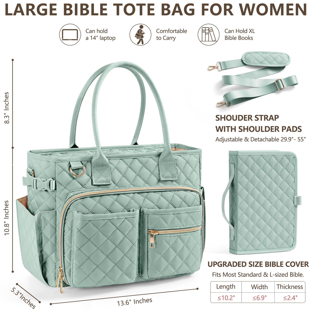 BibleNest Quilted Bible Tote Bag + Cover Set