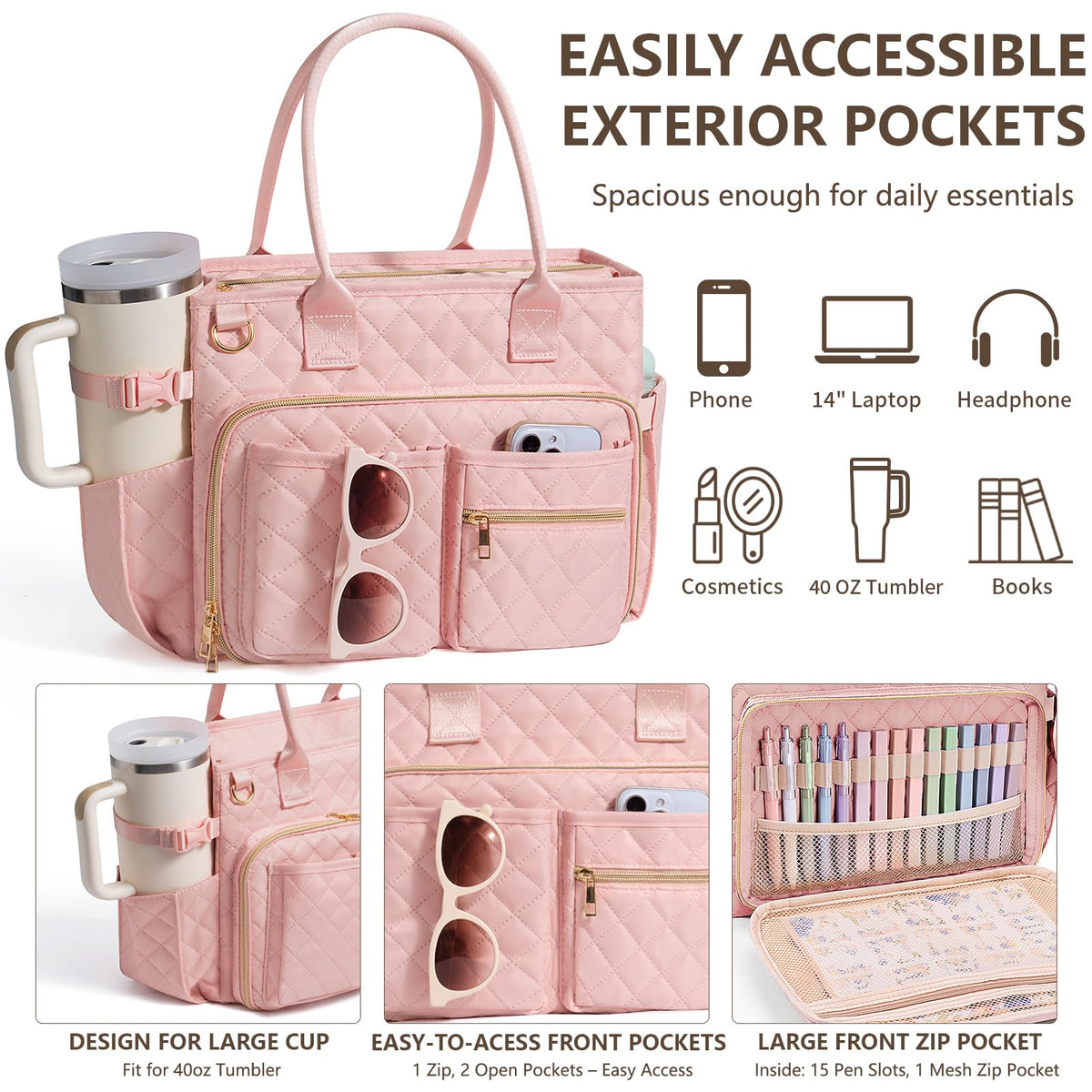 BibleNest Quilted Bible Tote Bag + Cover Set