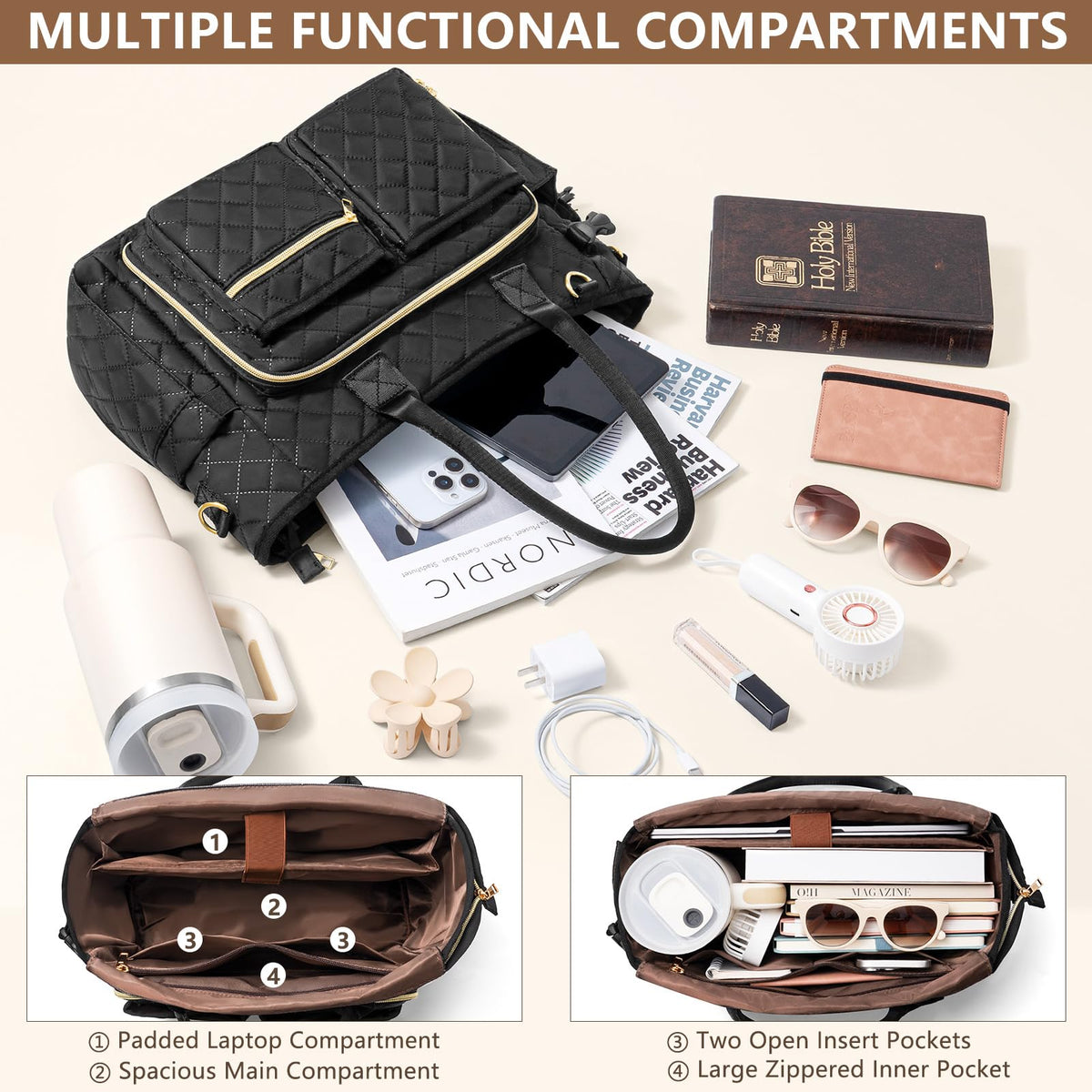 BibleNest Quilted Bible Tote Bag + Cover Set