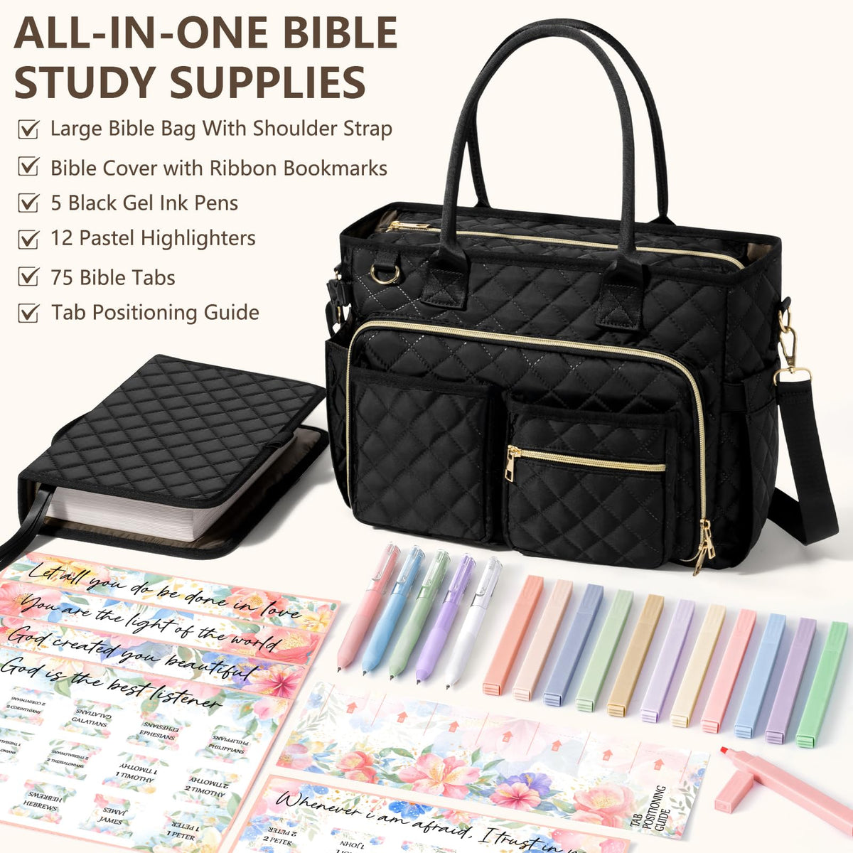 BibleNest Quilted Bible Tote Bag + Cover Set