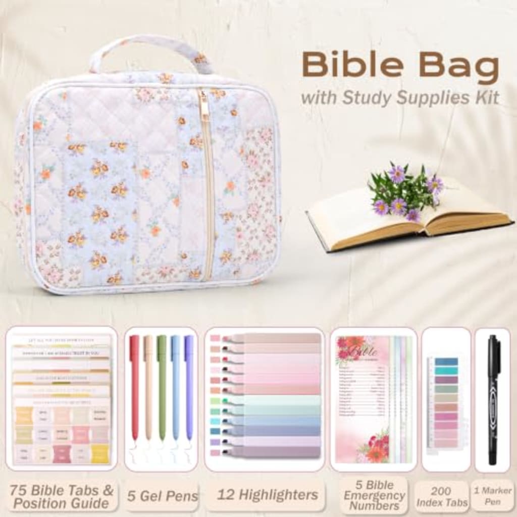 BibleNest Bible Cover & Journaling Bag – Quilted Floral Patchwork