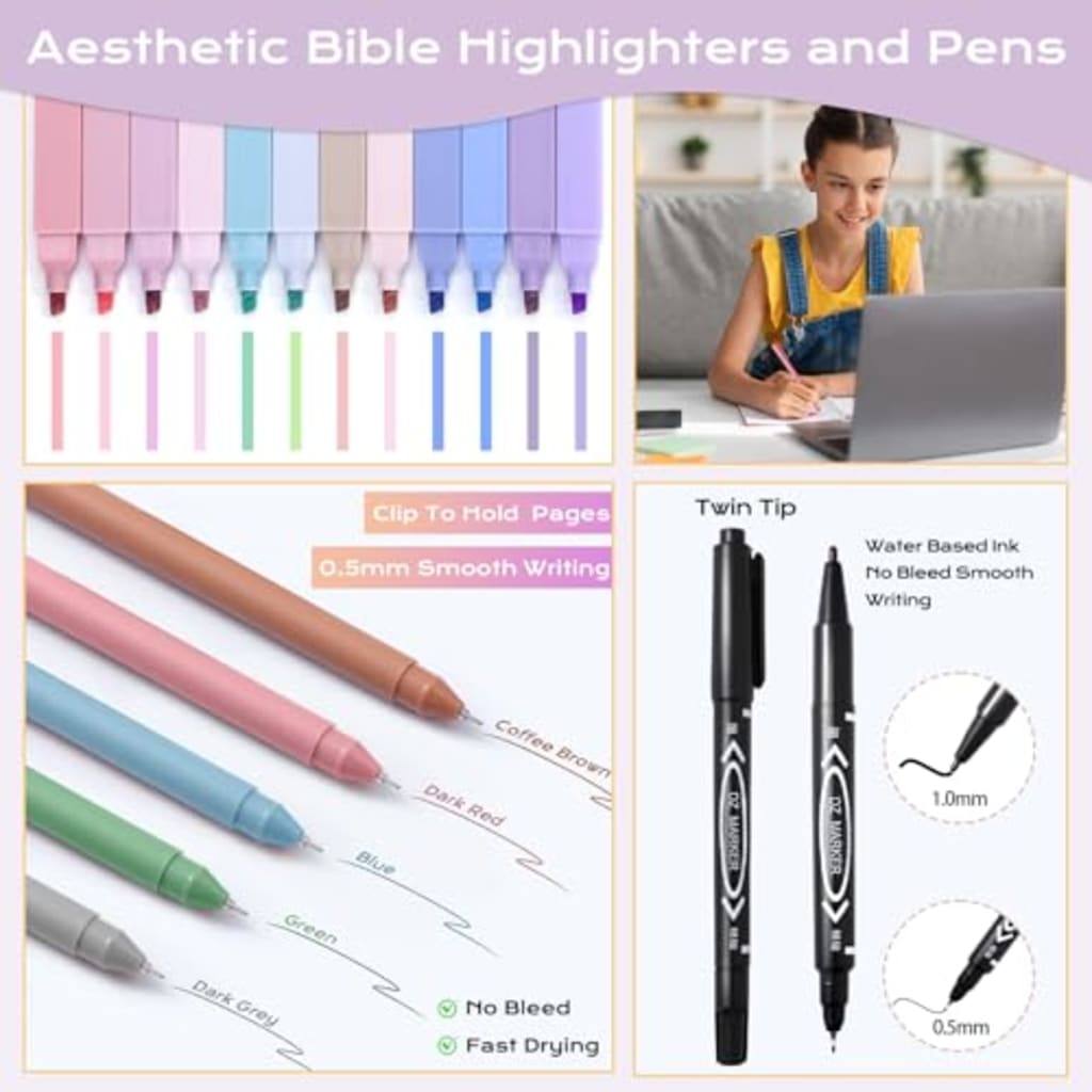 Highlighters and gel pens on Bible page