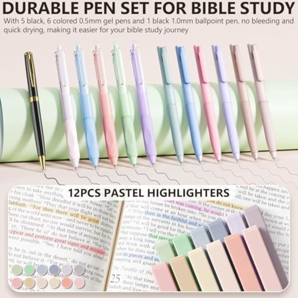 BibleNest Bible Tote Bag with 36-Piece Journaling Kit – Beige